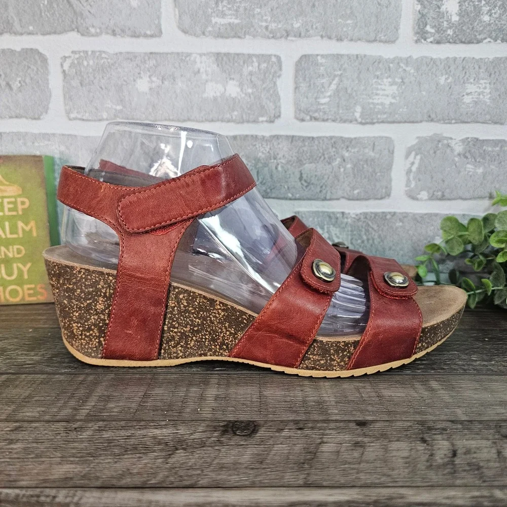 Dansko Savannah‎ Leather Strappy Wedge Sandals Red Brown EU 41 US 10–10.5
